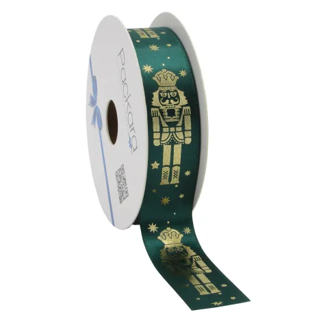 Nutcracker Satin Ribbon; Gold on Green